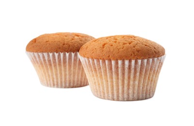 Photo of Tasty muffins isolated on white. Fresh pastries