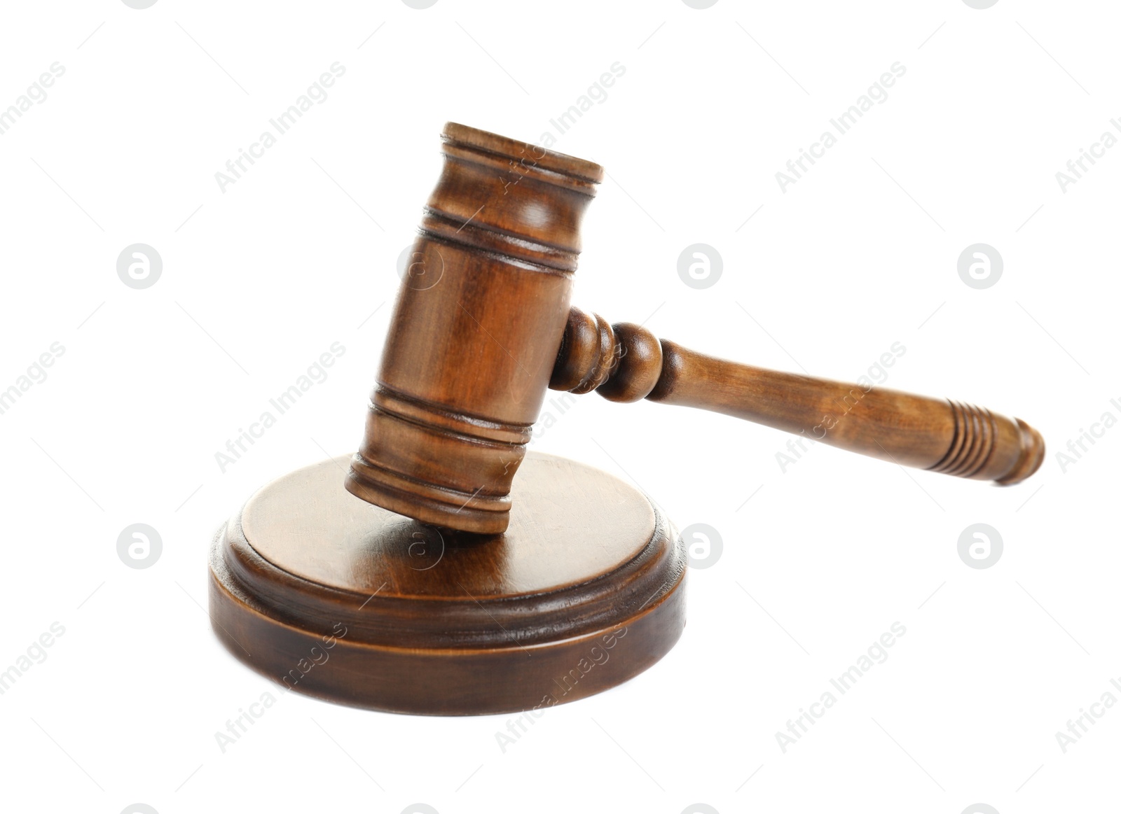 Photo of Wooden gavel on white background. Law concept