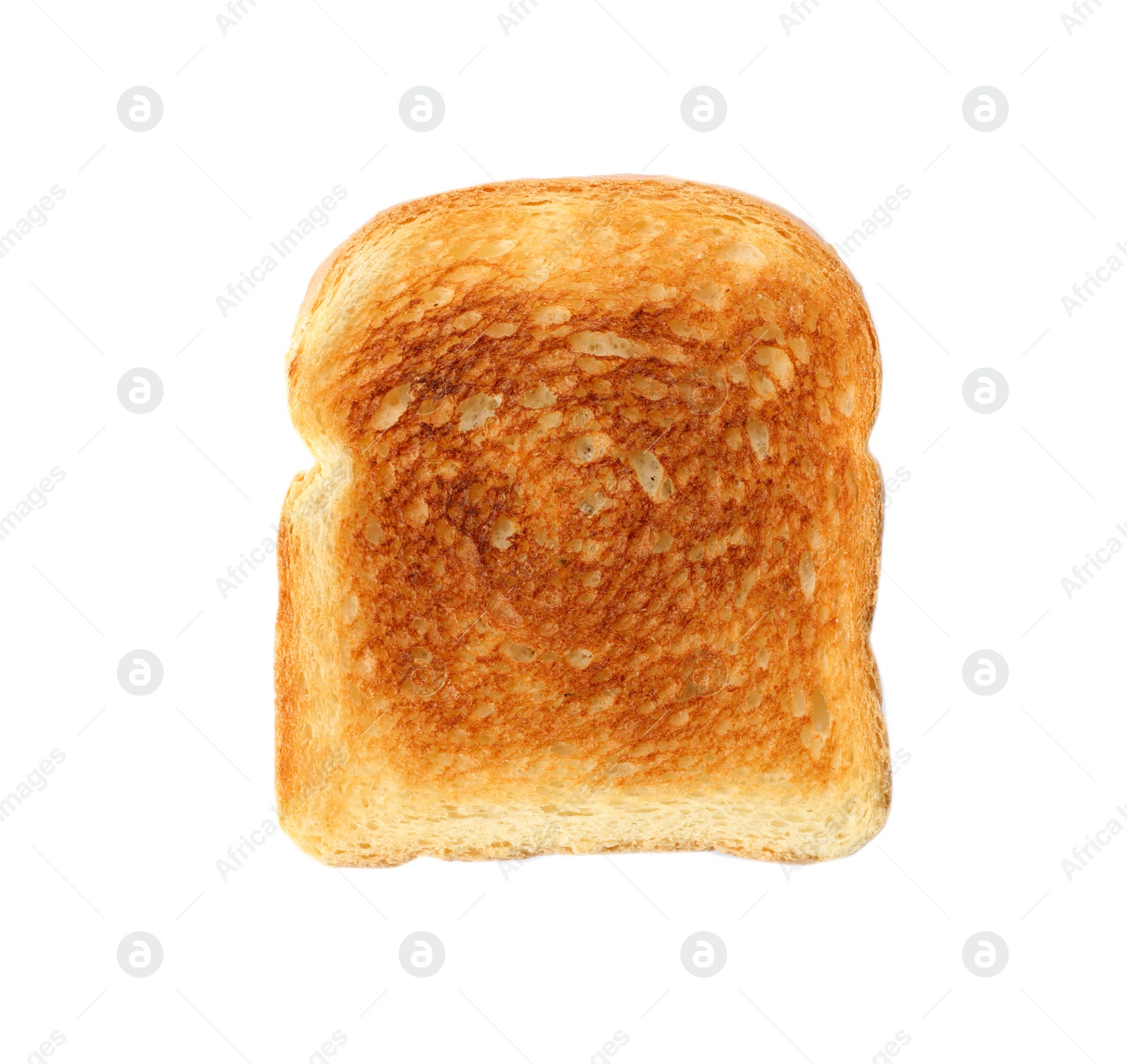 Photo of Slice of toasted wheat bread isolated on white, top view