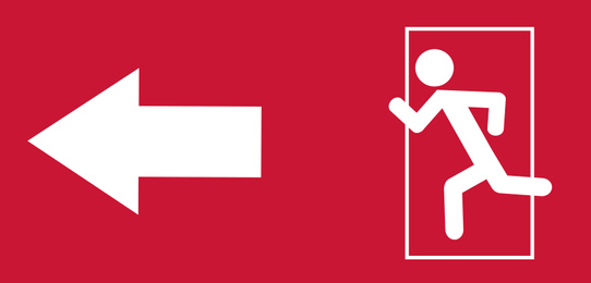 Image of Emergency exit sign in case of fire evacuation. Illustration 