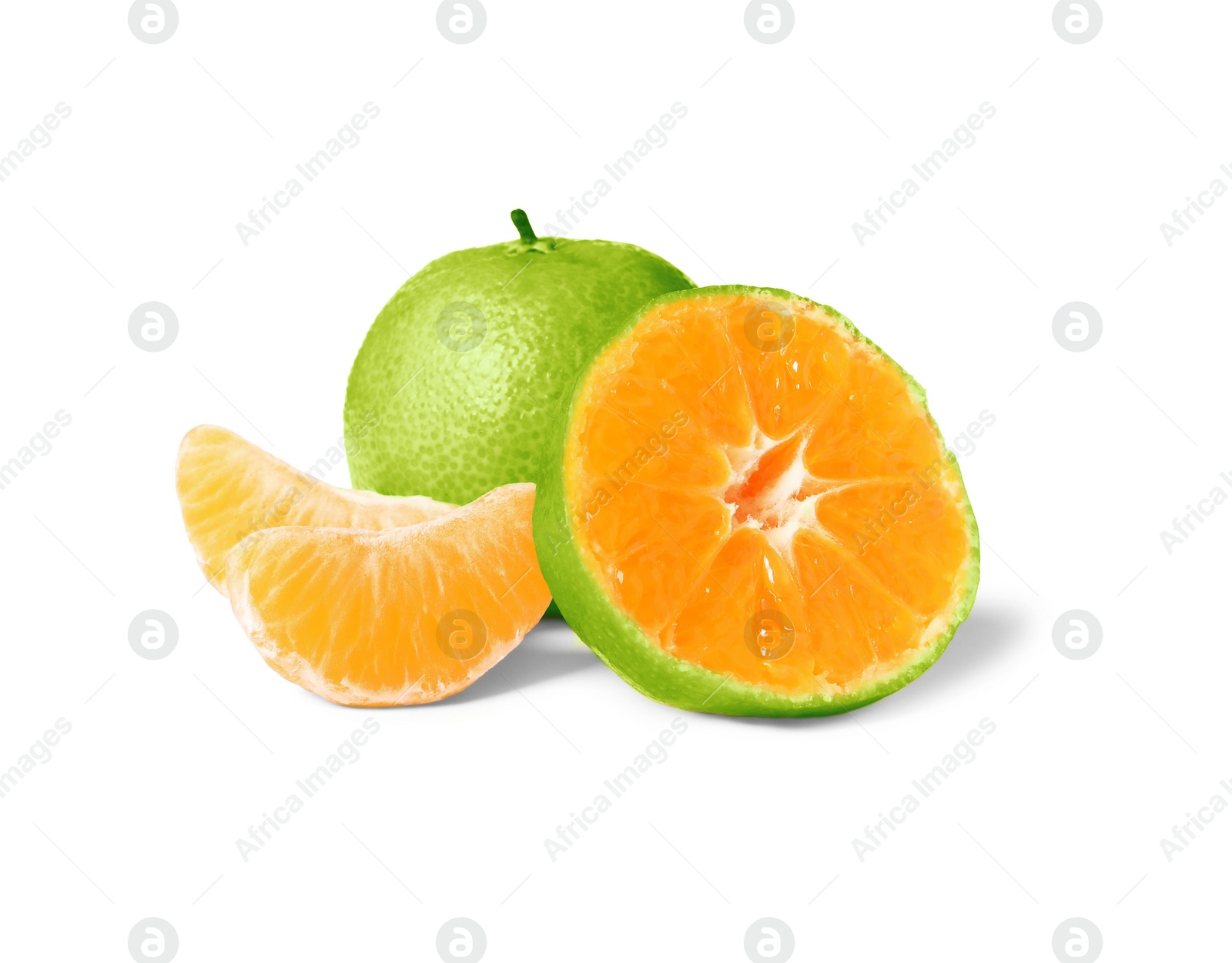 Image of Green tangerine isolated on white. Citrus fruit