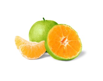 Image of Green tangerine isolated on white. Citrus fruit