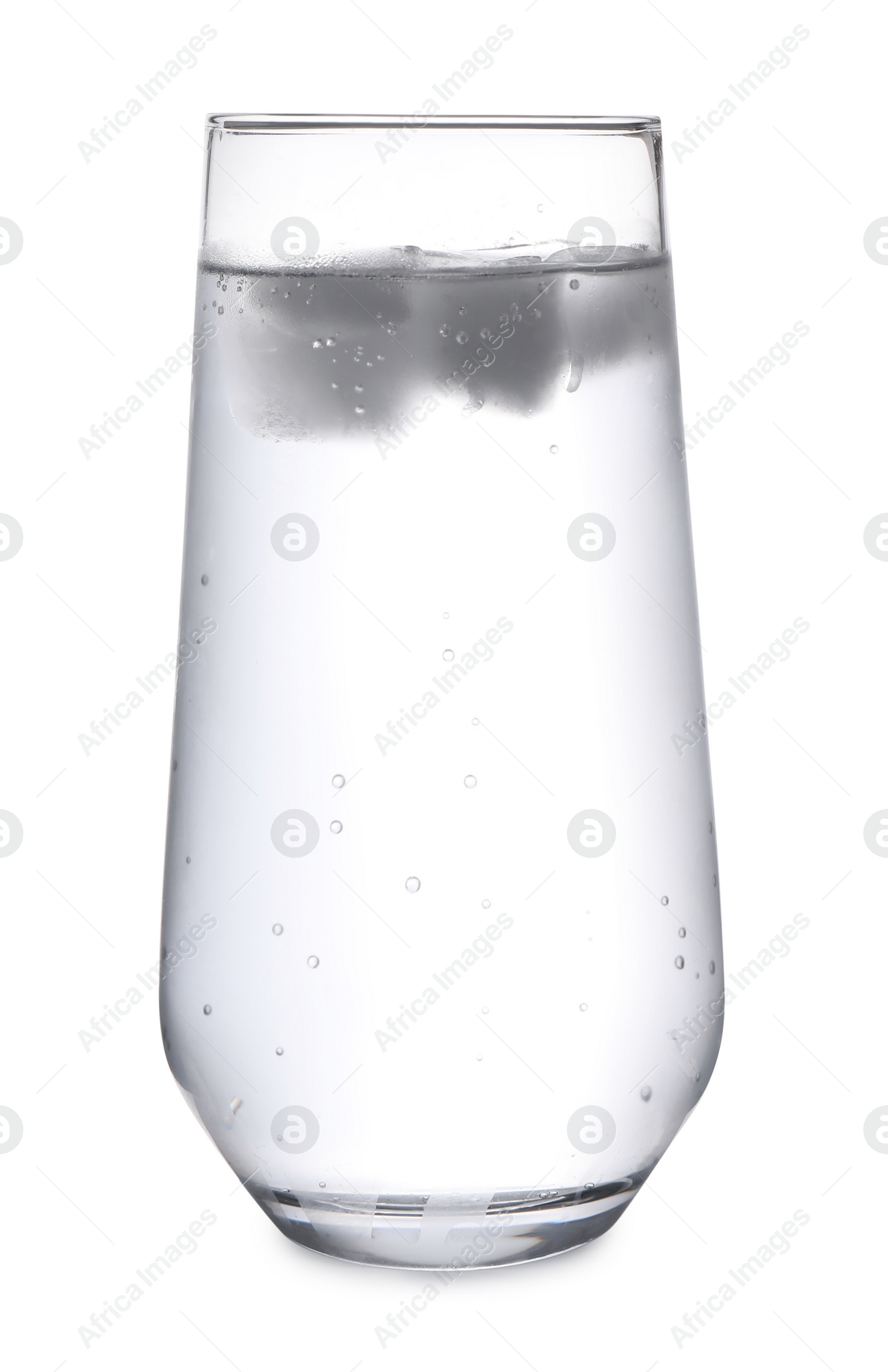 Photo of Glass of pure water with ice cubes isolated on white