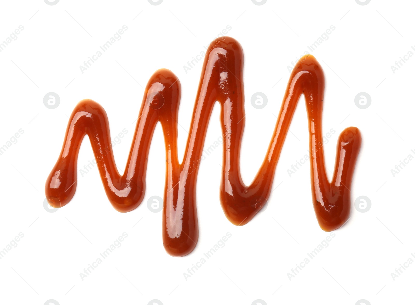 Photo of Tasty barbecue sauce isolated on white, top view