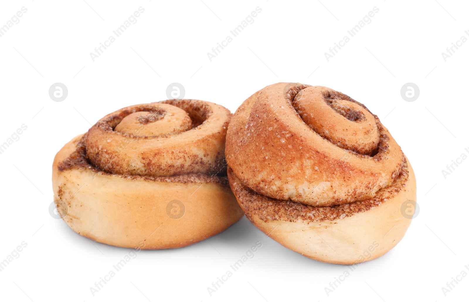 Photo of Fresh tasty cinnamon rolls isolated on white