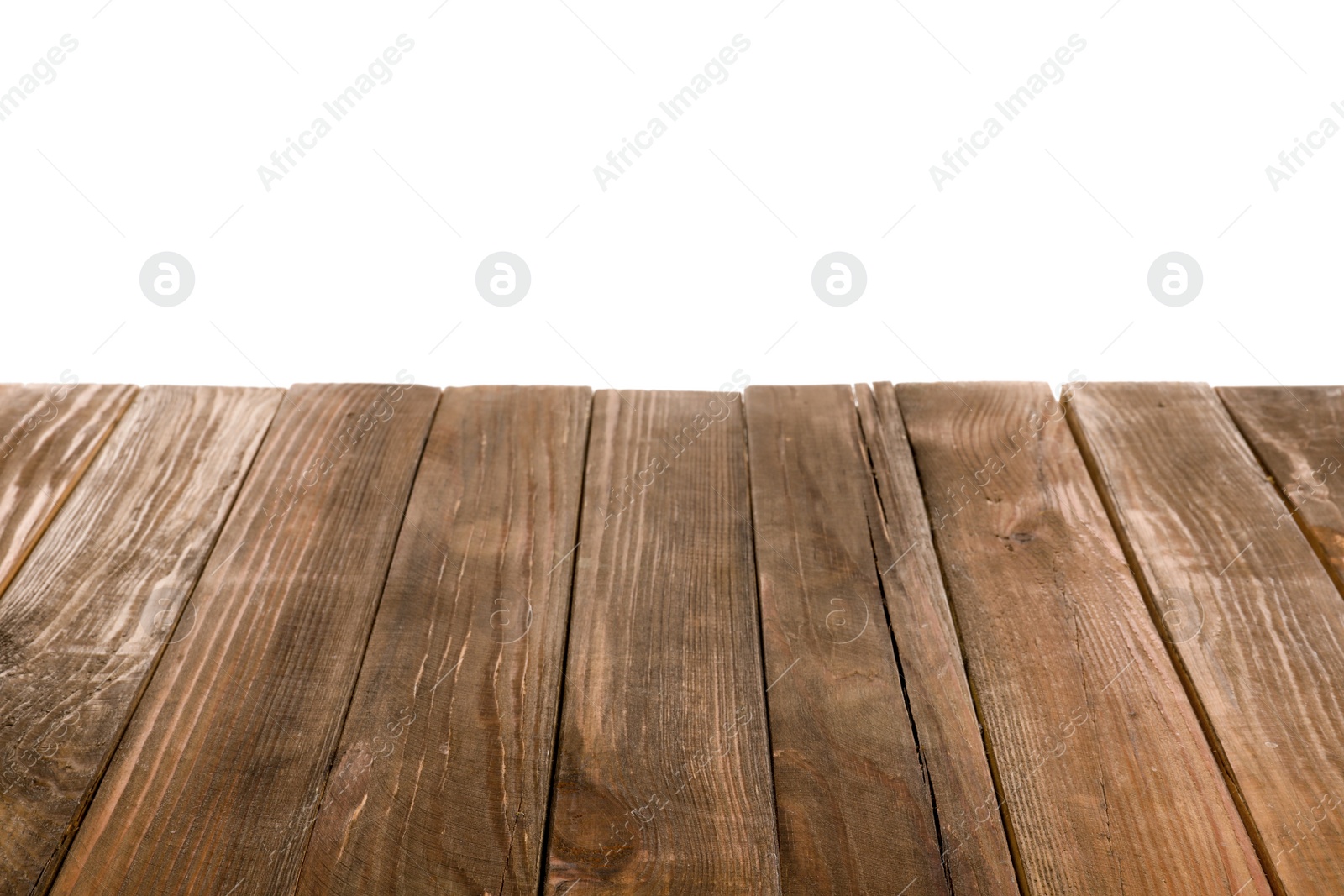 Photo of Empty wooden table surface on white background