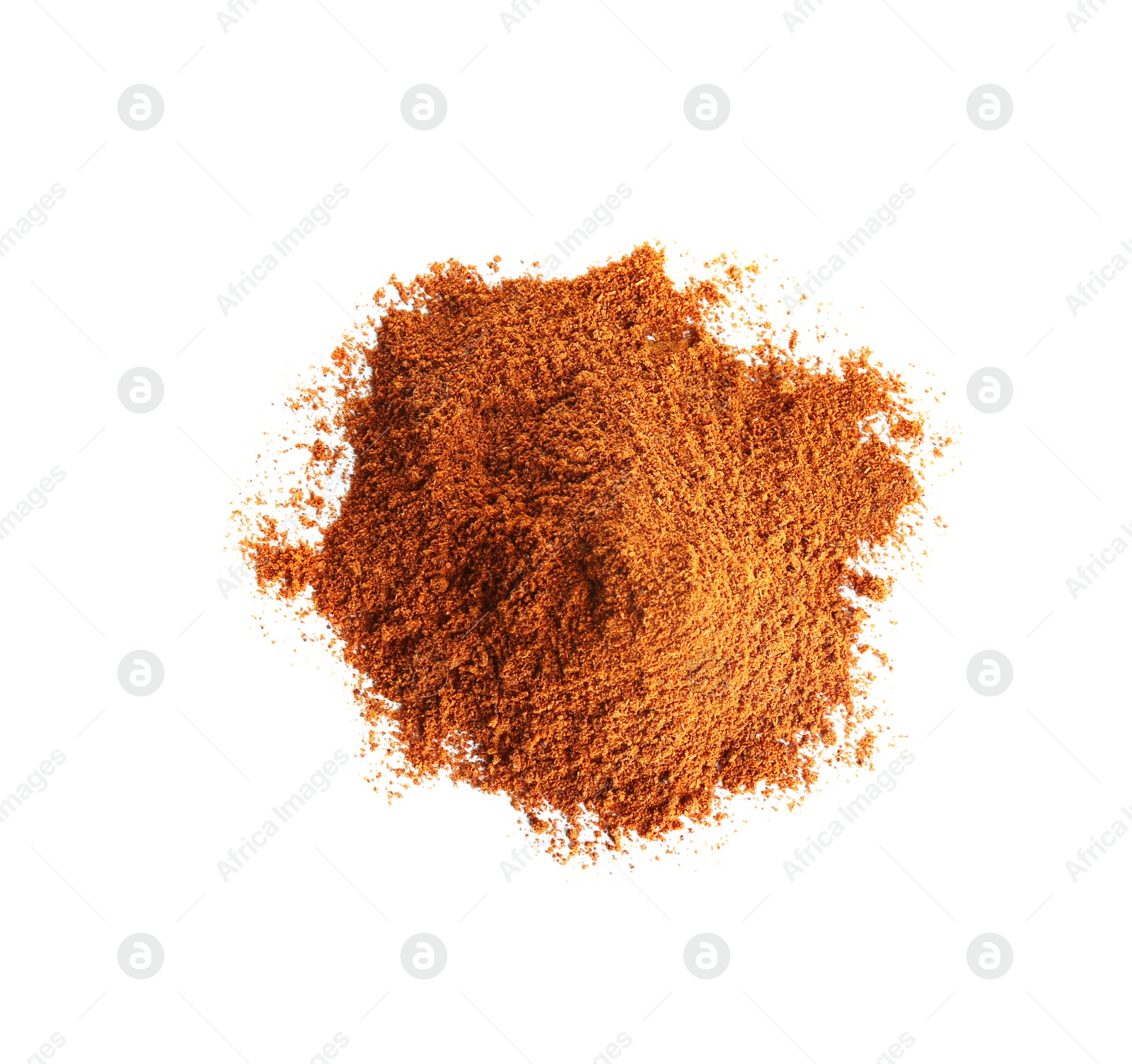 Photo of Heap of ground pepper isolated on white, top view