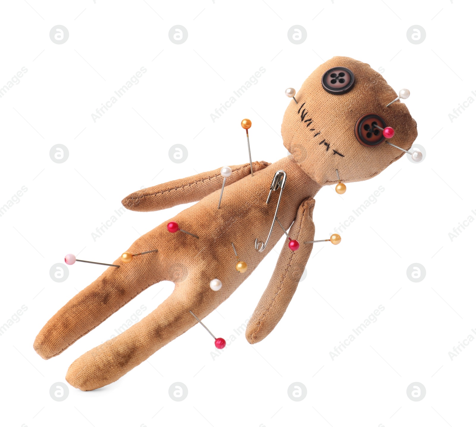 Photo of Voodoo doll with pins isolated on white