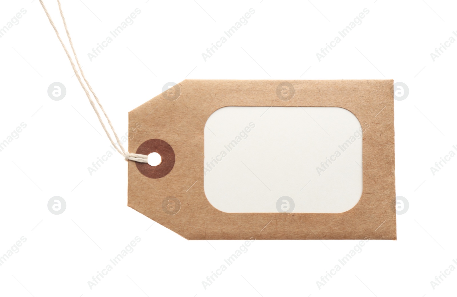 Photo of Cardboard gift tag with space for text isolated on white