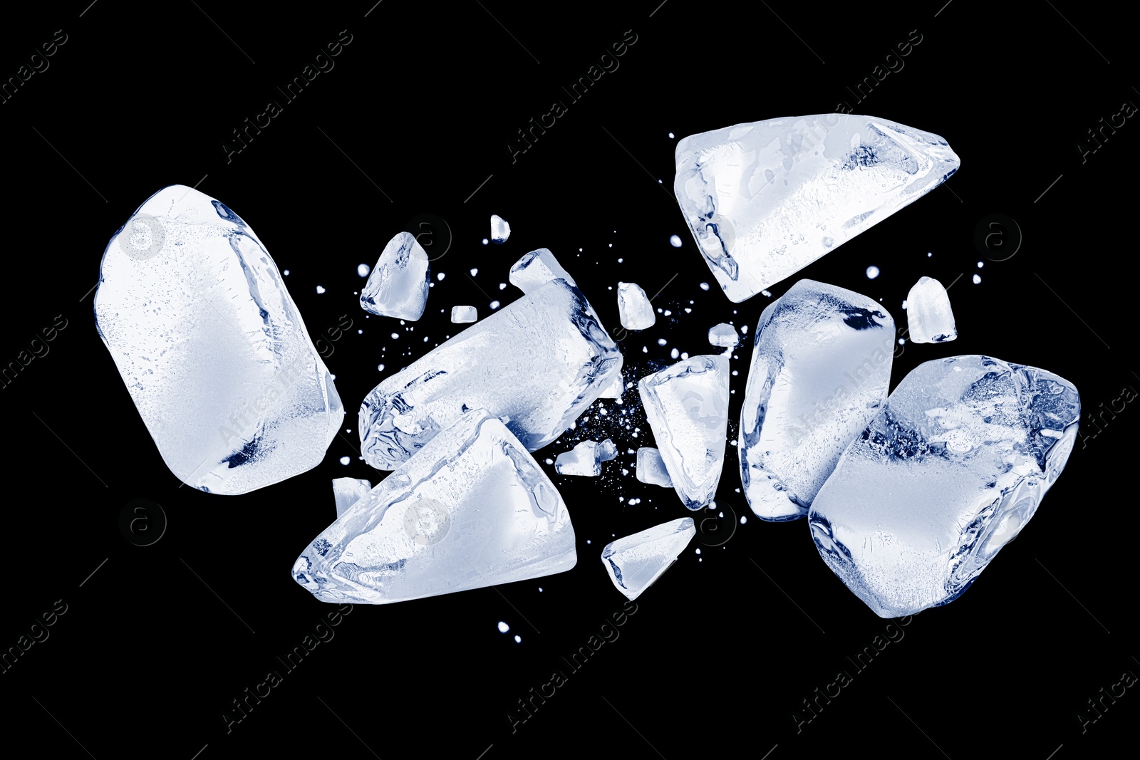 Image of Crushed ice in air on black background