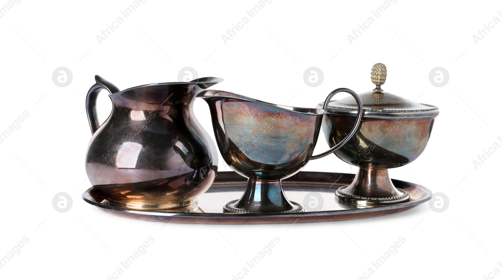 Photo of Beautiful vintage tea set on white background