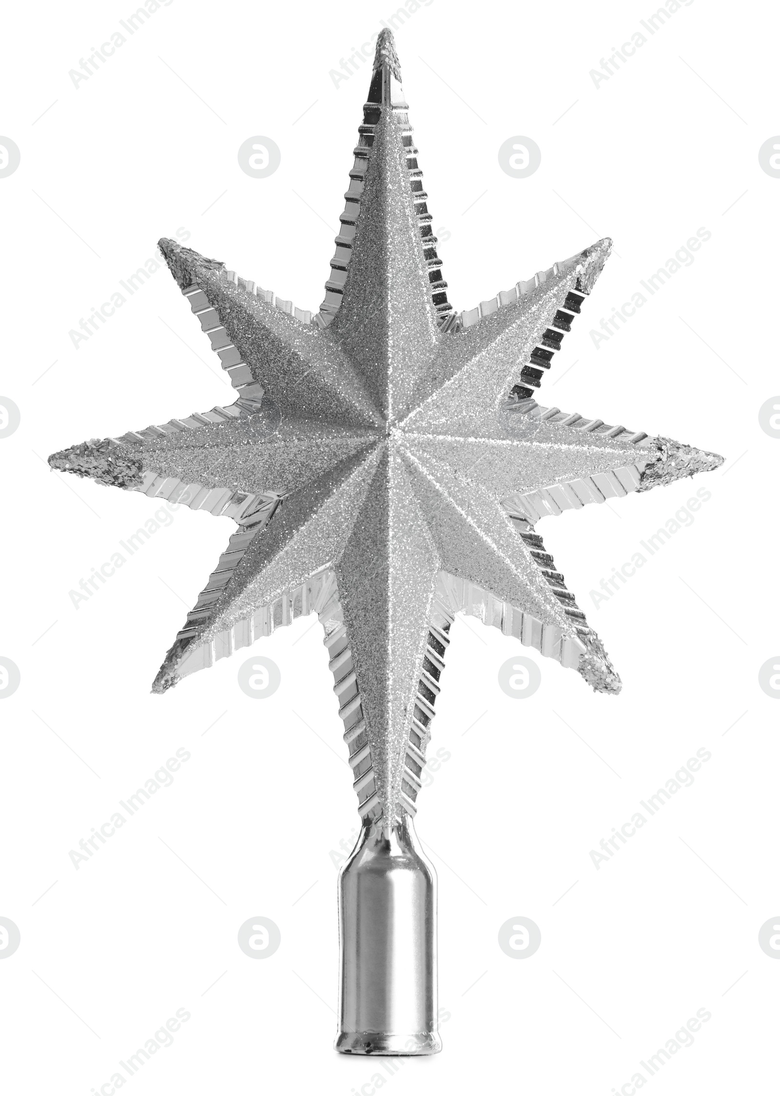 Photo of Beautiful silver Christmas tree topper in shape of star isolated on white