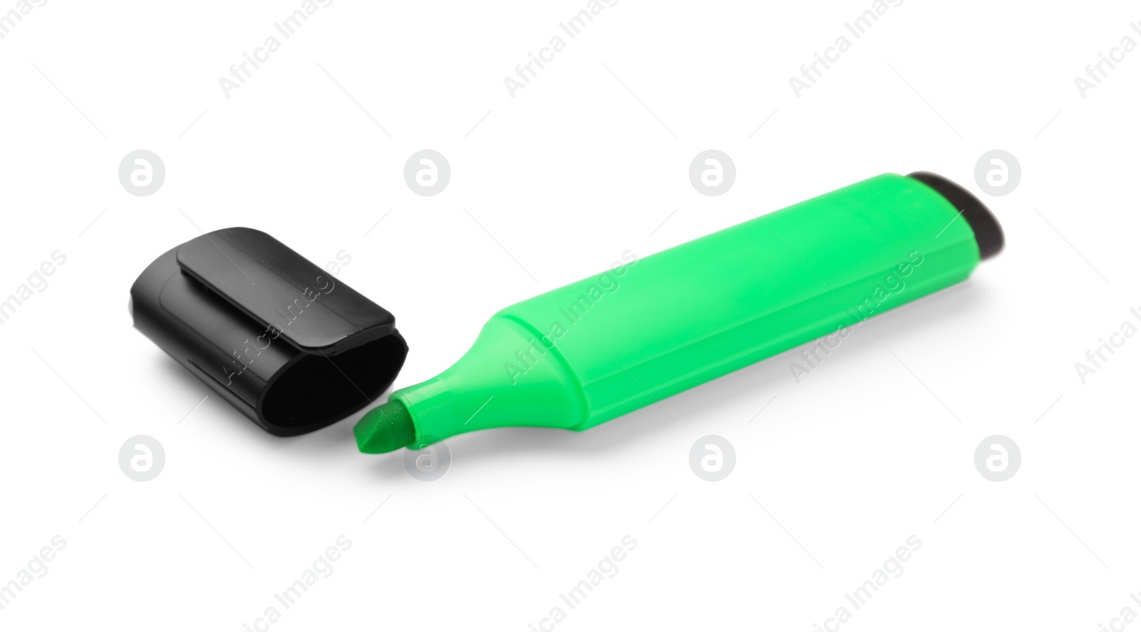 Photo of Bright green marker isolated on white. Office stationery