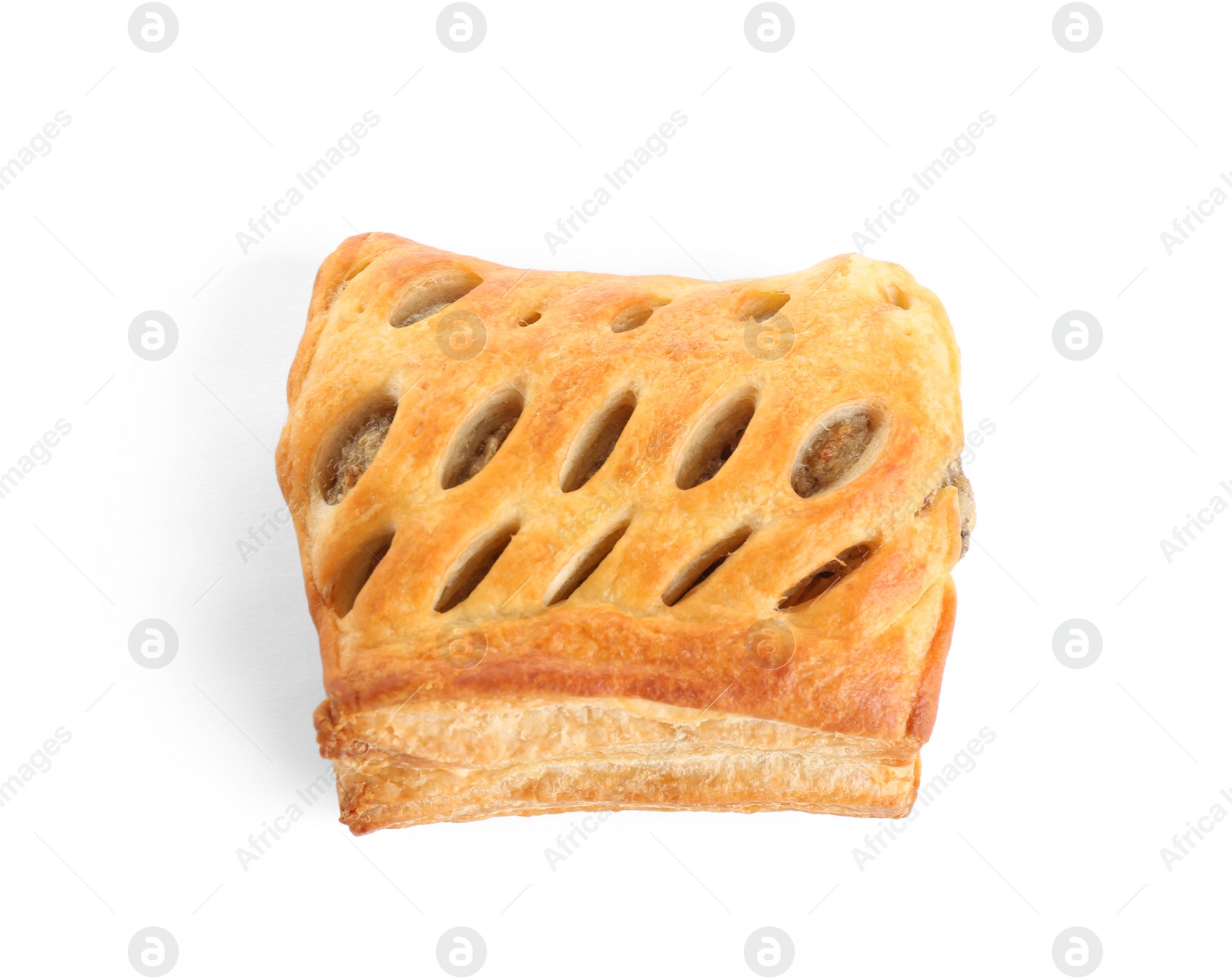 Photo of Fresh tasty puff pastry on white background