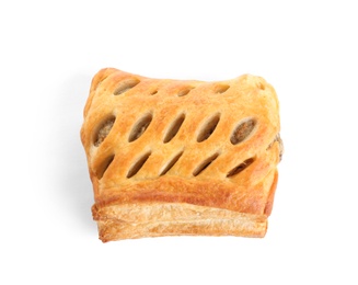 Photo of Fresh tasty puff pastry on white background