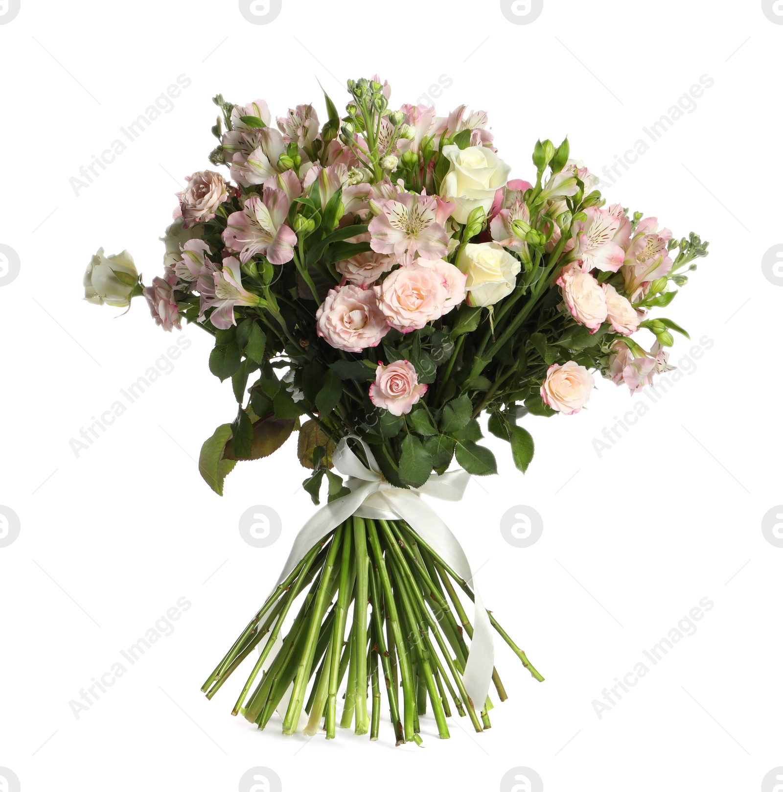 Photo of Beautiful bouquet of fresh flowers isolated on white