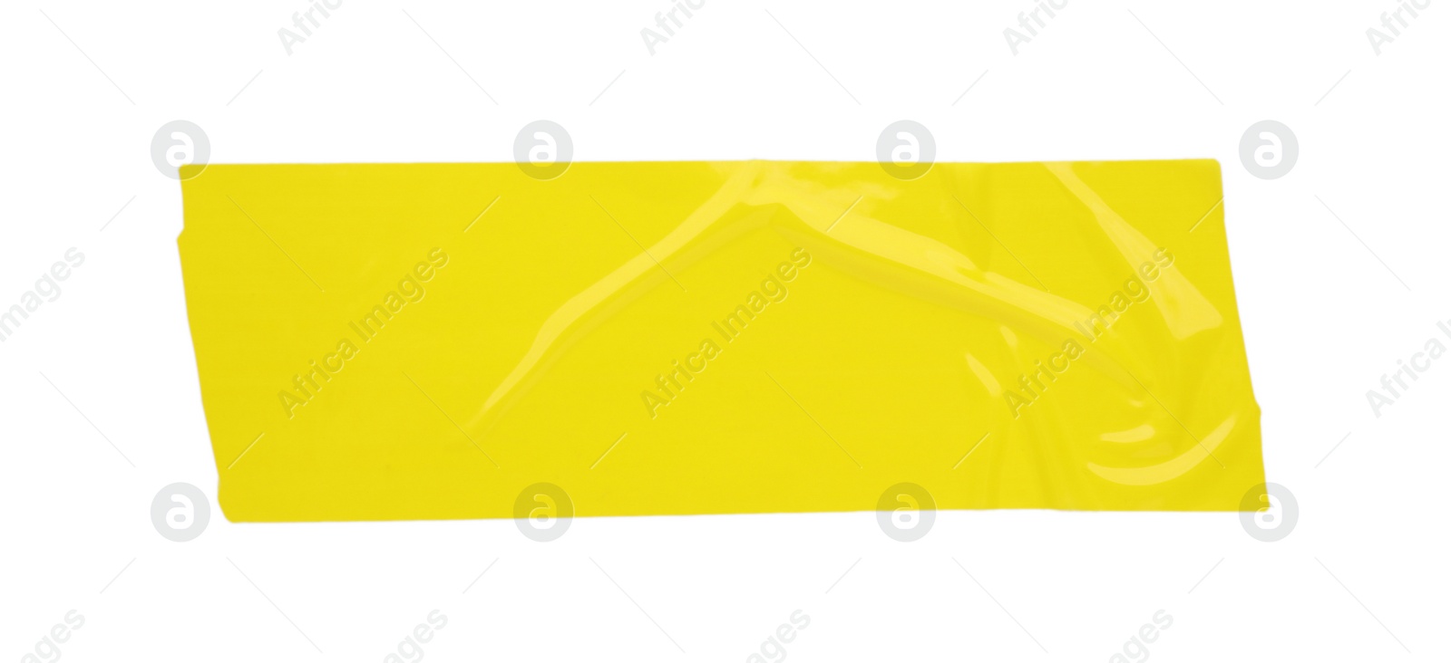 Photo of Piece of yellow adhesive tape isolated on white, top view