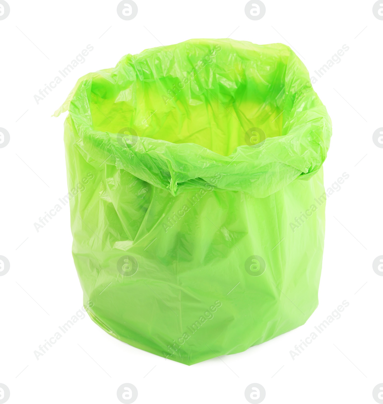 Photo of Green plastic garbage bag isolated on white