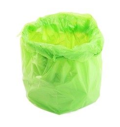 Photo of Green plastic garbage bag isolated on white