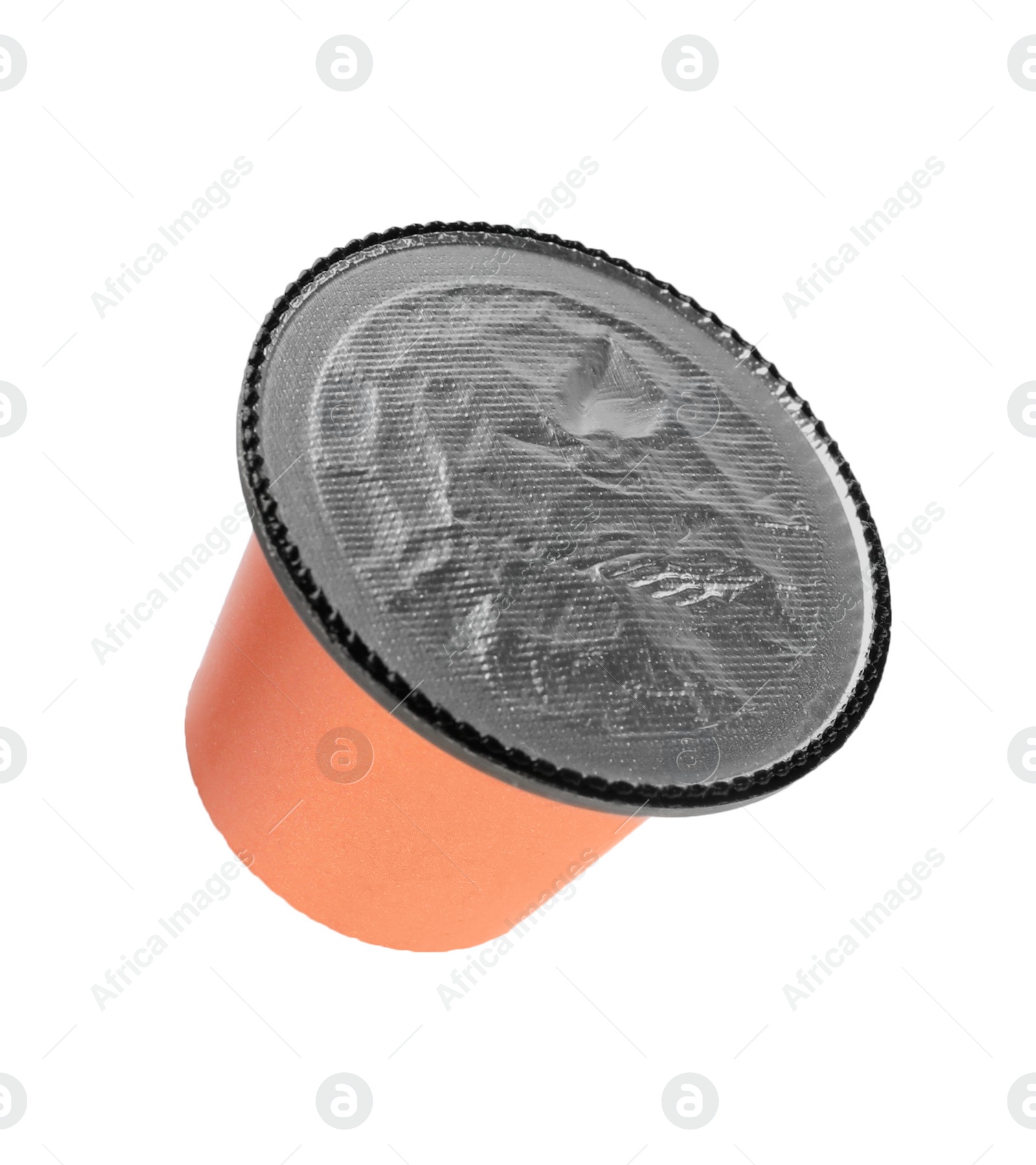 Photo of One plastic coffee capsule isolated on white