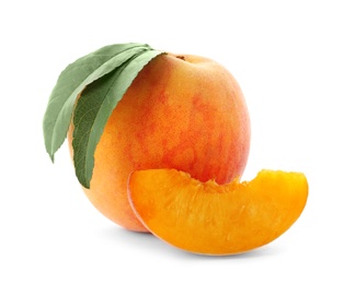 Photo of Fresh sweet peach on white background