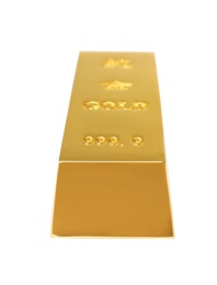 Precious shiny gold bar on white background