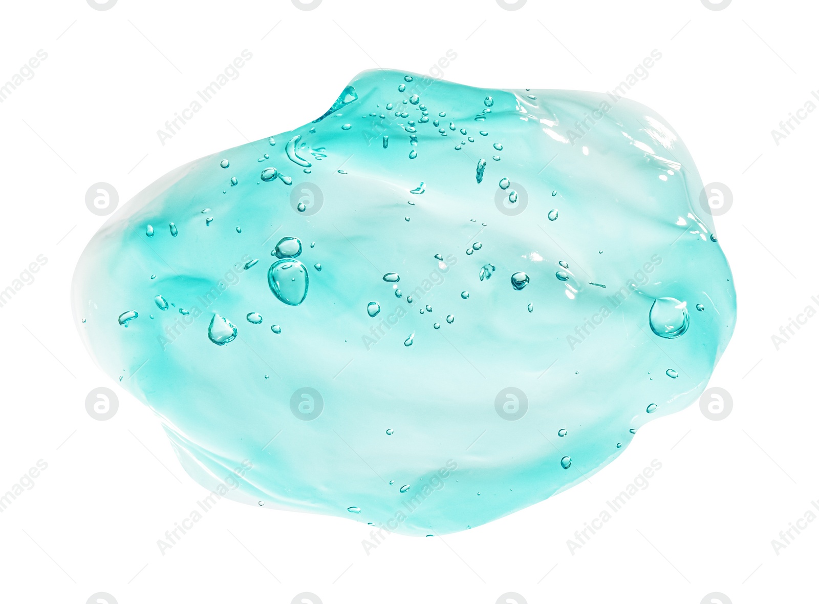 Photo of Sample of turquoise facial gel on white background, top view