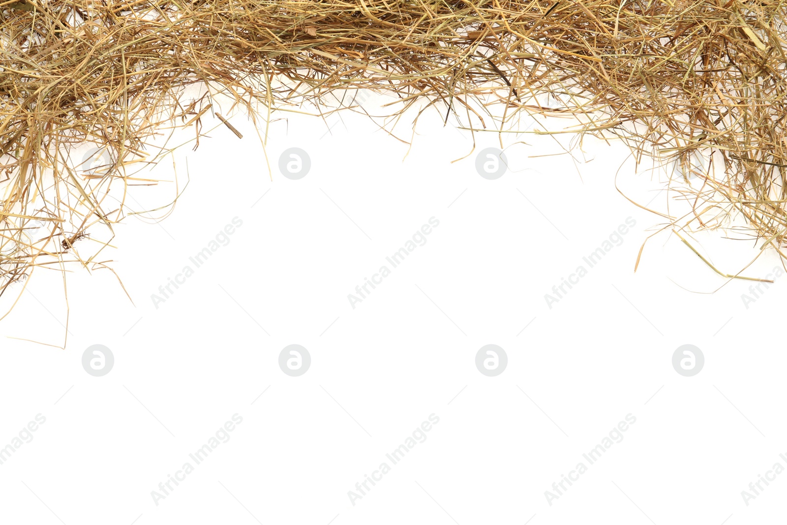 Photo of Dried hay on white background, top view