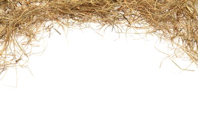 Photo of Dried hay on white background, top view