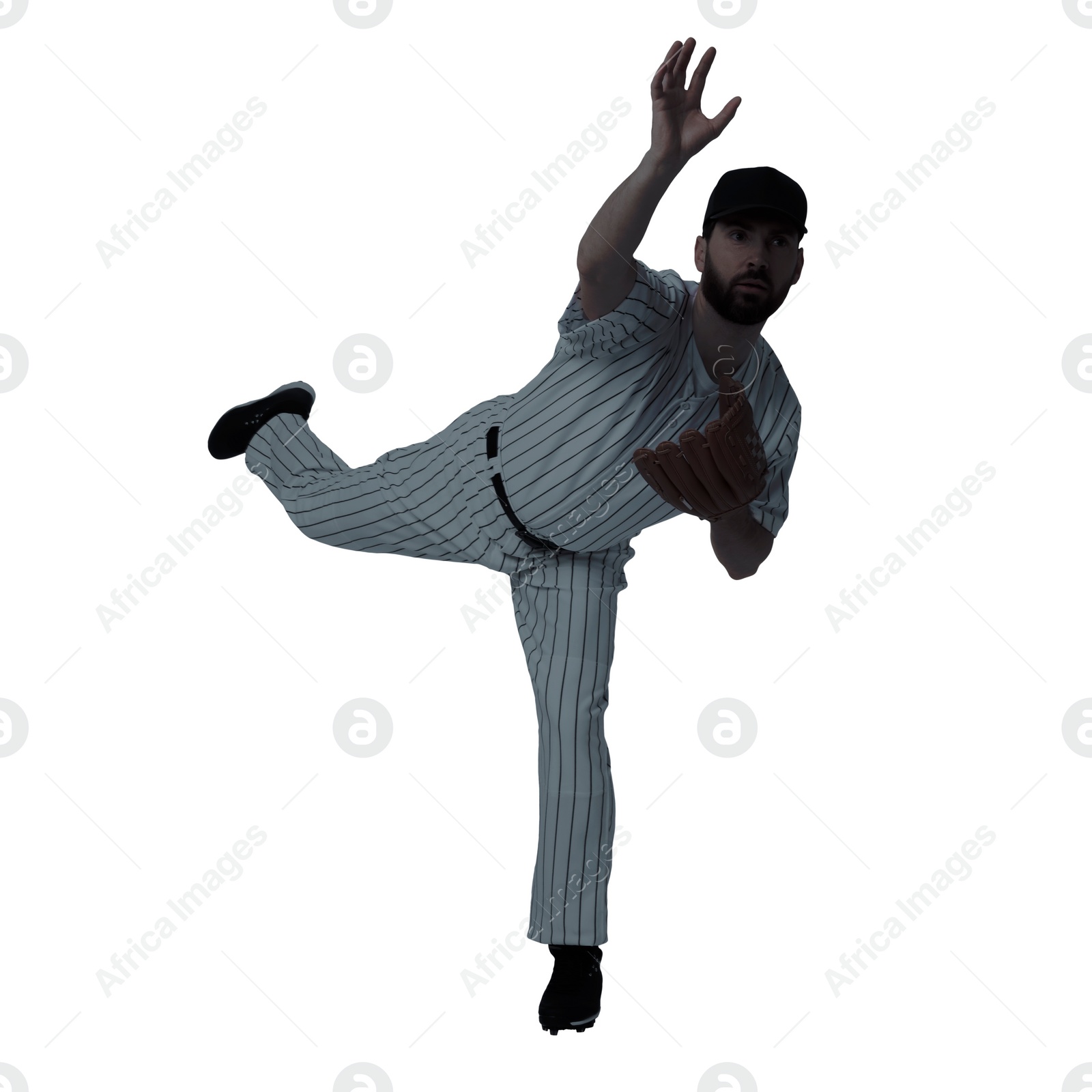 Image of Silhouette of baseball player on white background