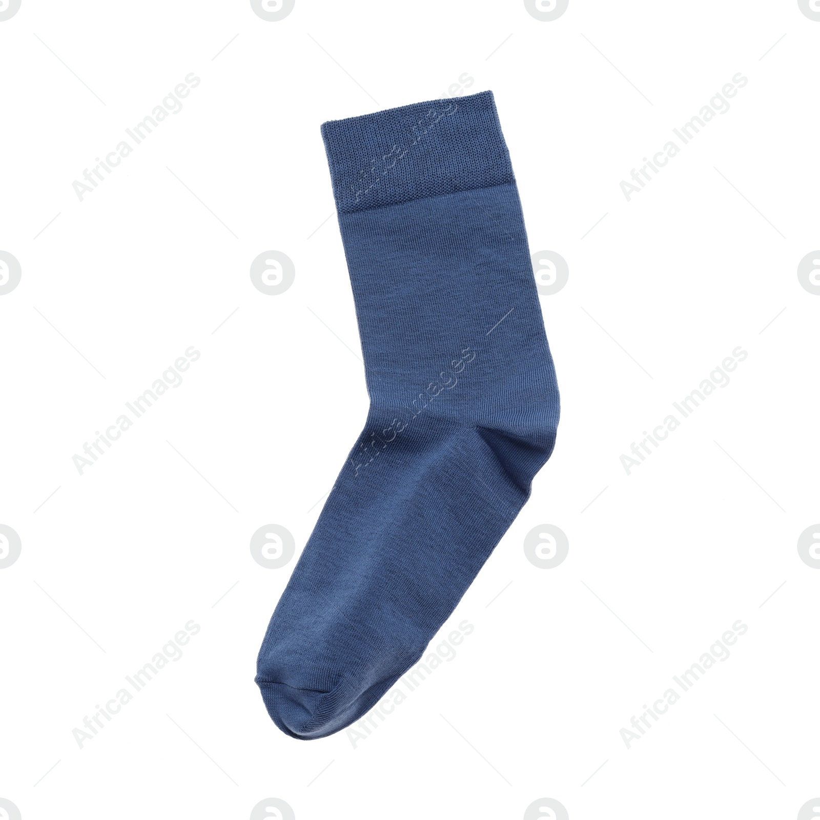 Photo of Navy blue sock isolated on white, top view