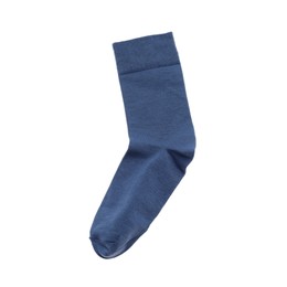 Photo of Navy blue sock isolated on white, top view
