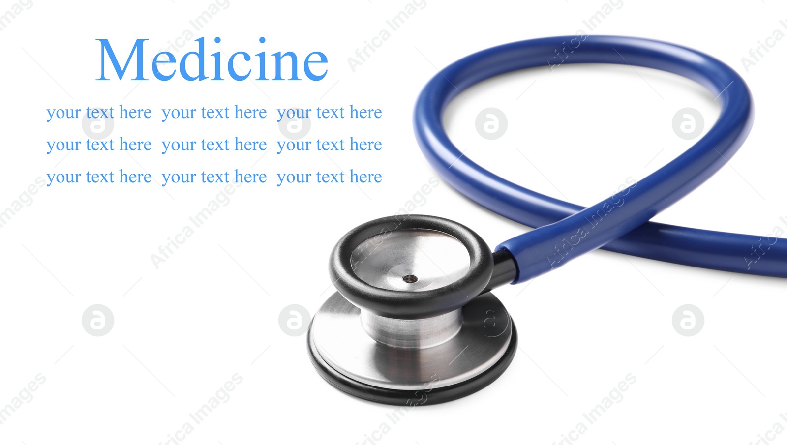 Image of Stethoscope on white background, banner design. Space for text