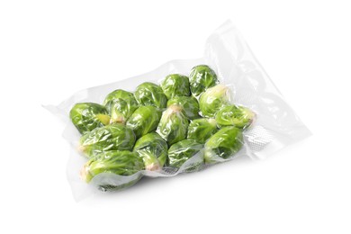 Photo of Vacuum packBrussels sprouts isolated on white