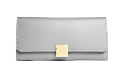 Photo of Stylish light grey leather purse isolated on white