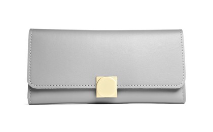 Stylish light grey leather purse isolated on white