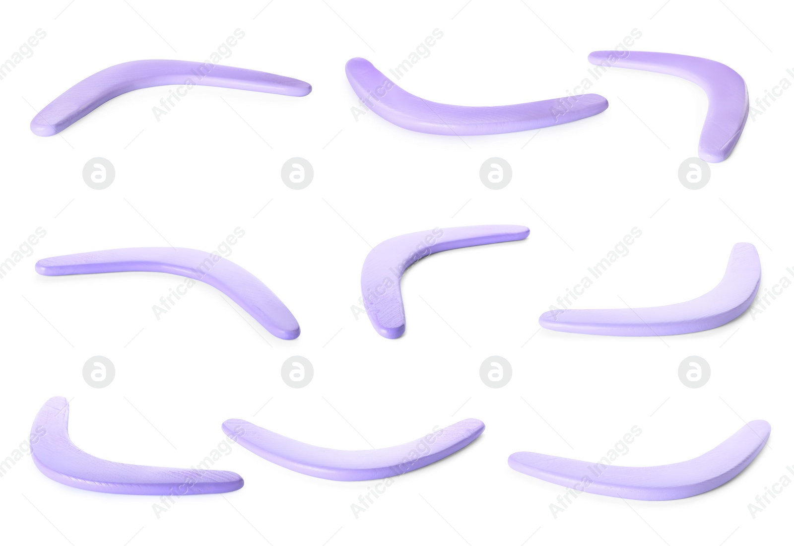 Image of Set with violet boomerangs on white background