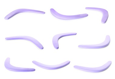 Image of Set with violet boomerangs on white background