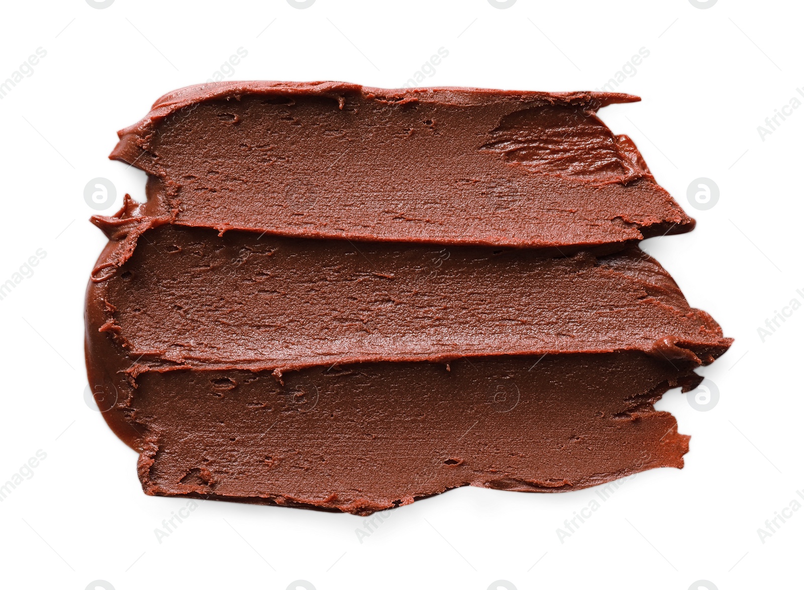 Photo of Smear of tasty chocolate paste on white background, top view