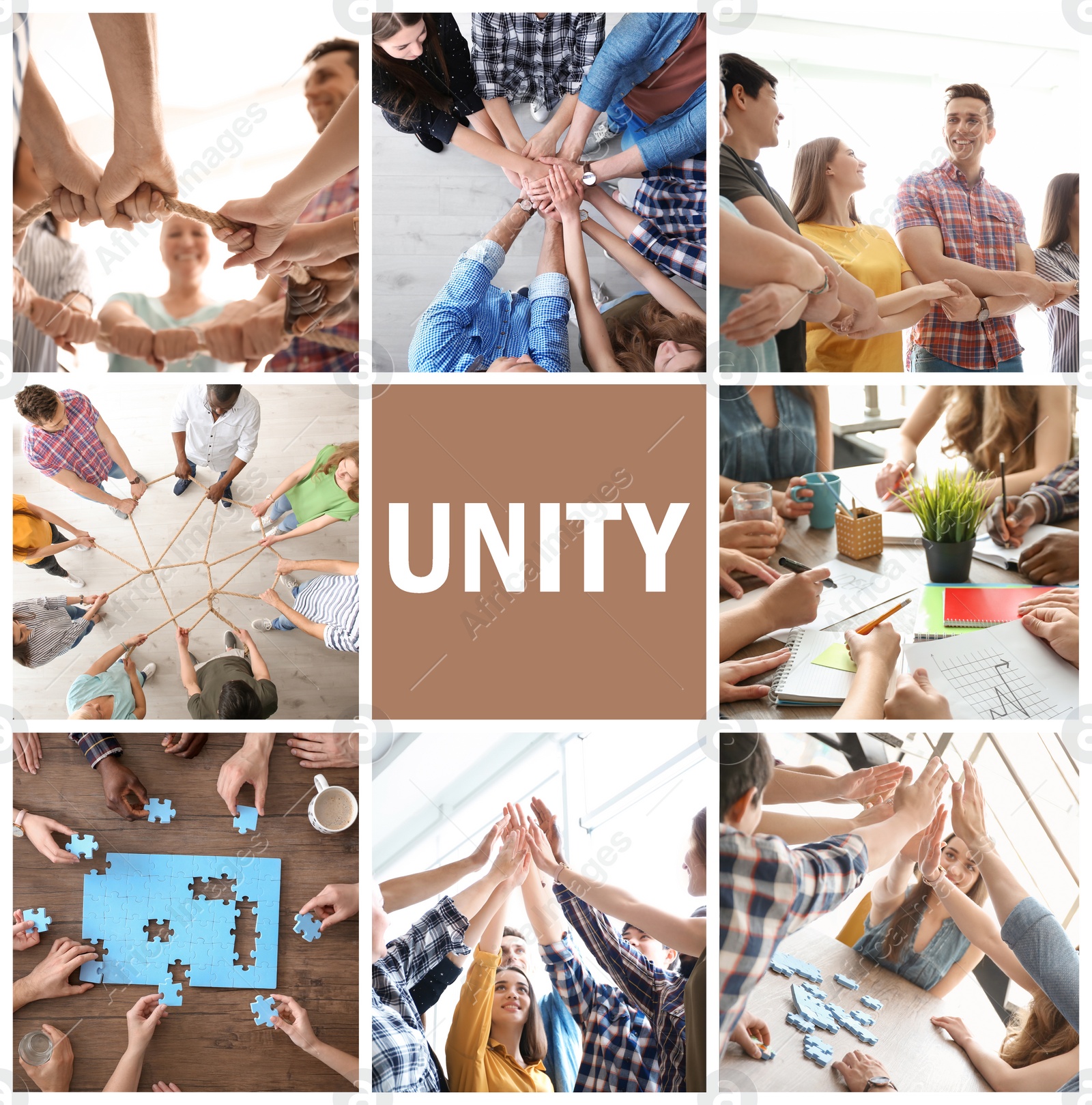 Image of Collage with different photos. Concept of unity and support 