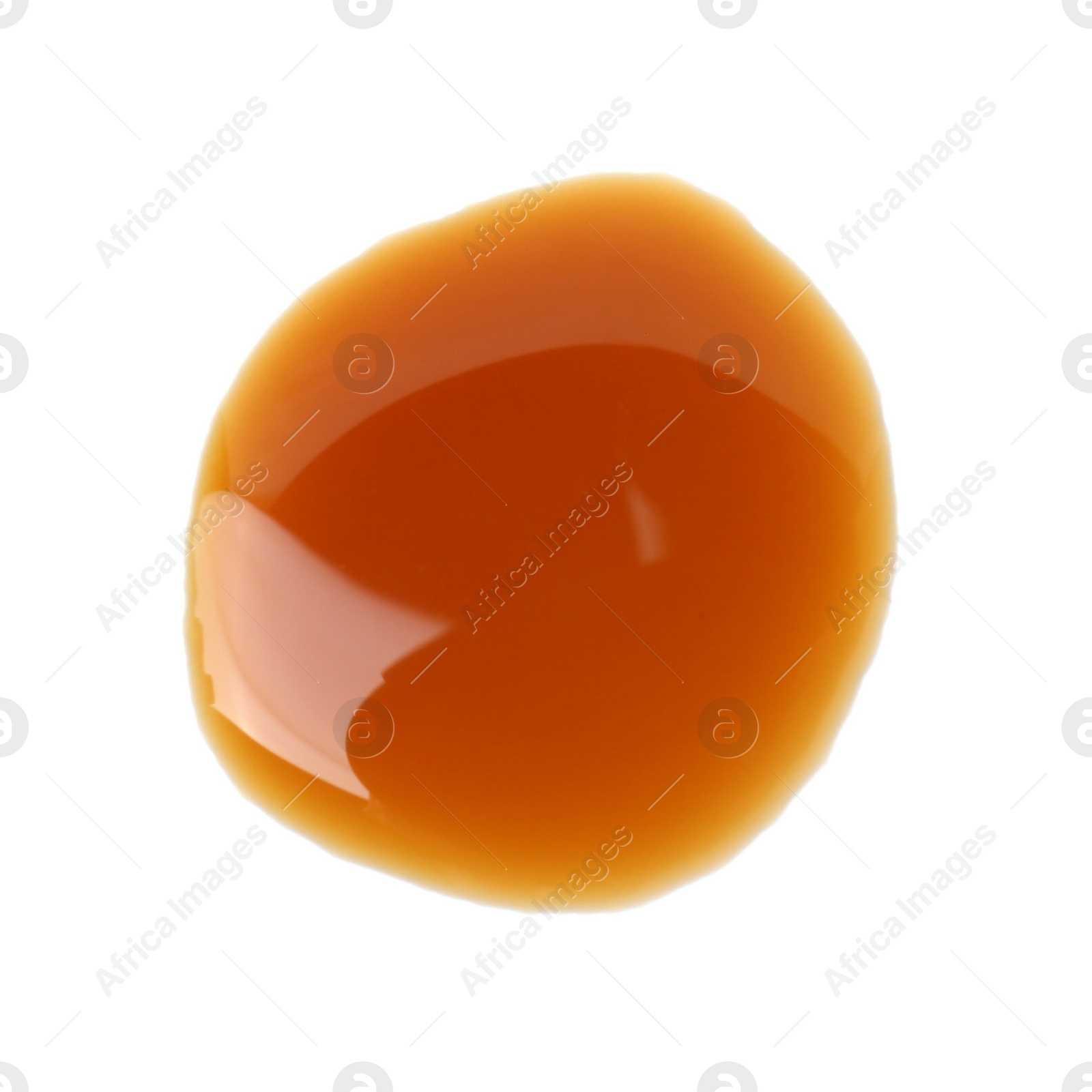 Photo of Tasty soy sauce isolated on white, top view