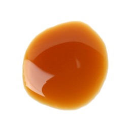Photo of Tasty soy sauce isolated on white, top view