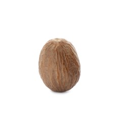 One whole nutmeg seed isolated on white