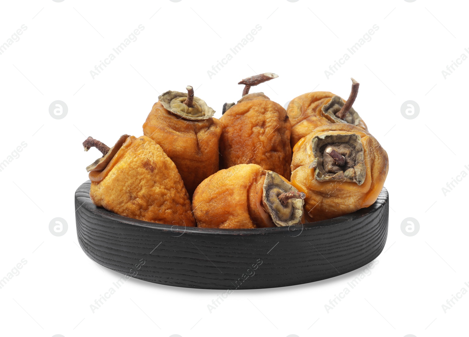 Photo of Tasty dried persimmon fruits in bowl on white background