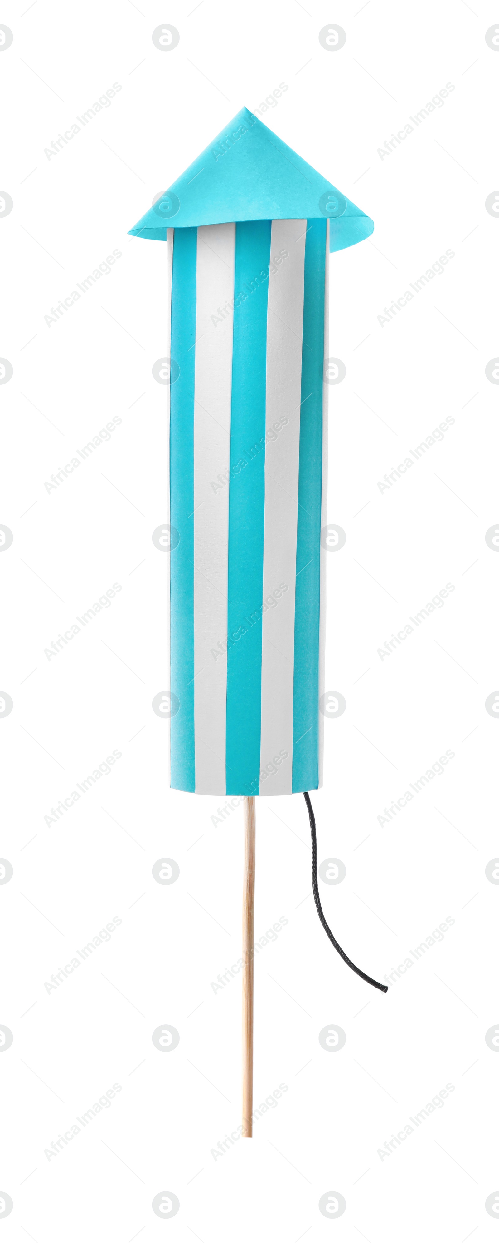 Photo of Firework rocket on white background. Festive decor