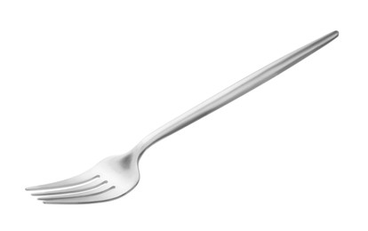 Photo of One shiny silver fork isolated on white