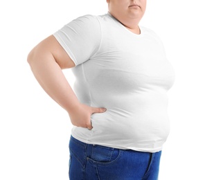 Photo of Overweight woman on white background