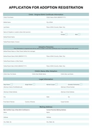 Child adoption application. Questionnaire with space for answers 