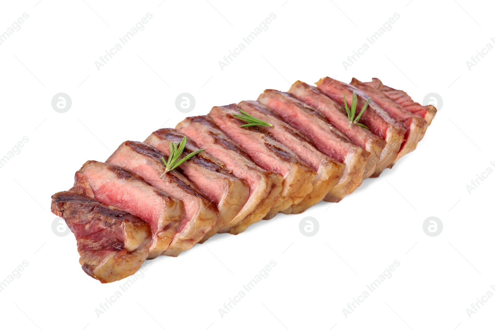 Photo of Delicious grilled beef steak with rosemary isolated on white