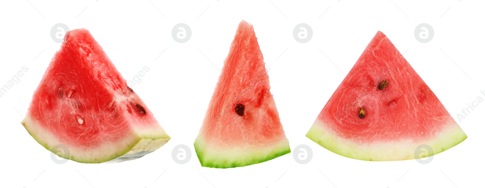 Image of Set of fresh watermelon slices on white background. Banner design 